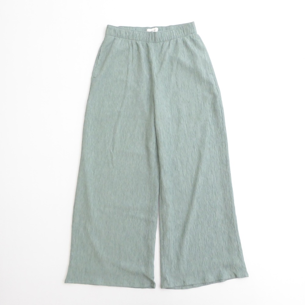 Abercrombie & Fitch Womens Wide Leg Pants Green Crinkle Texture S